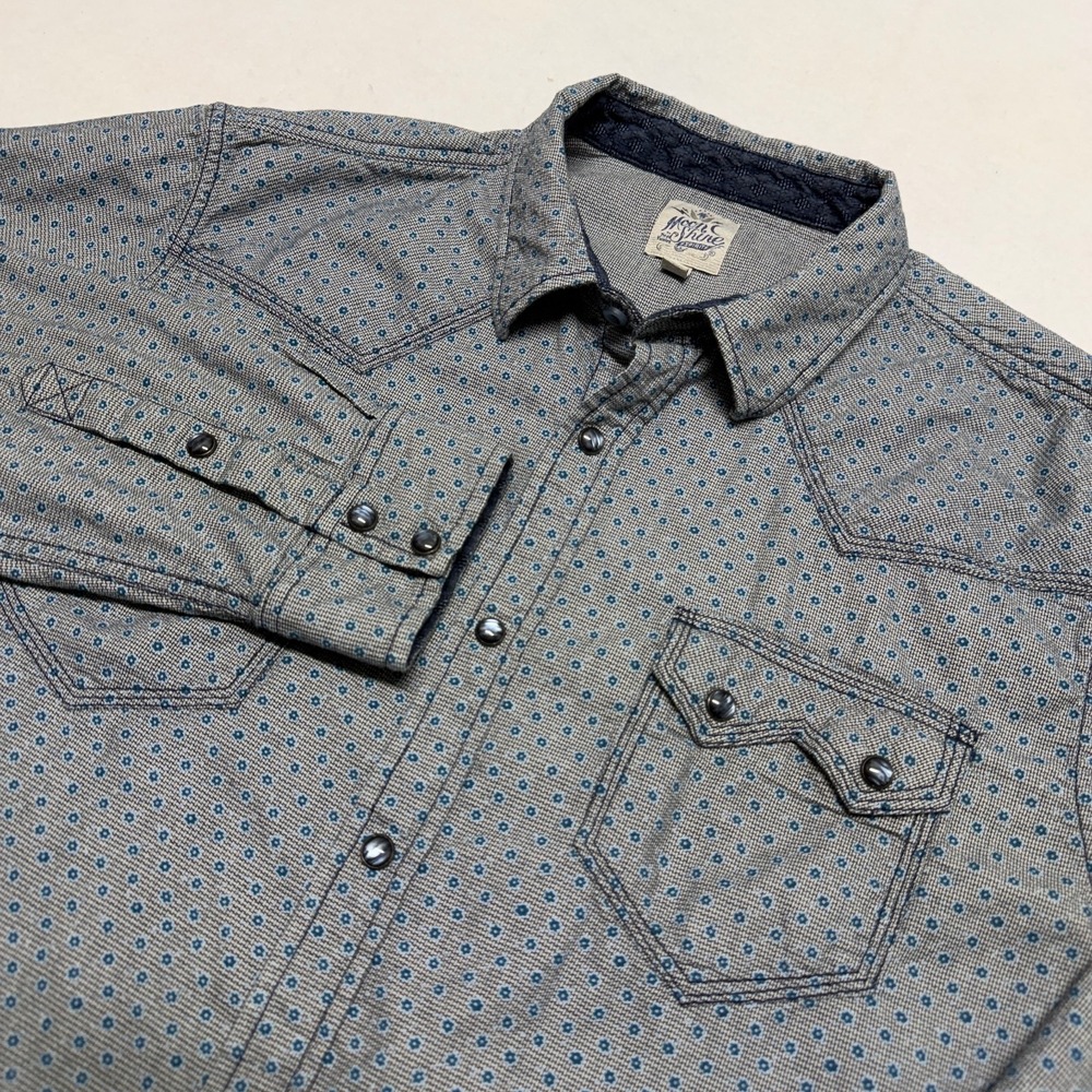 Moonshine Spirit Men Button Up Shirt Large Blue Floral Western Pearl Snap Collar